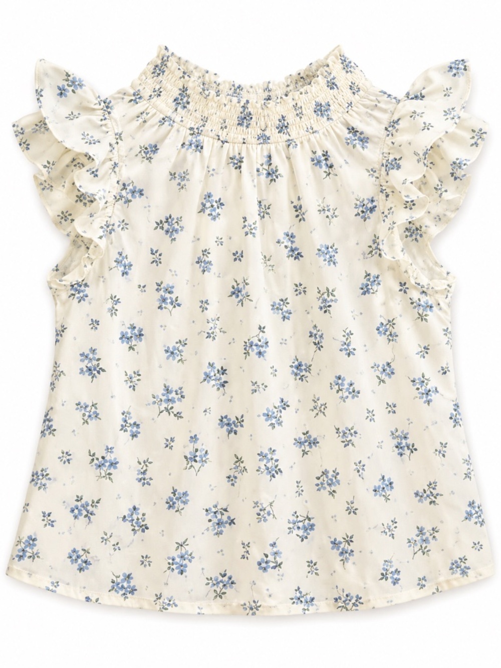 1.STATE Blue Floral Ruffle Sleeve Blouse Women's XS Cottagecore